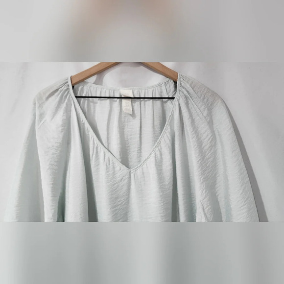 H&M Womens Peplum Shift Dress Size Medium Light Blue Balloon Sleeve Boho Scandi - Picture 9 of 10